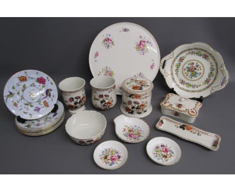 Coalport Shrewsbury cake plate &amp; Ming Rose 2 handled dish, Crown Staffordshire reg. No 592627 plates, Royal Worcester tri