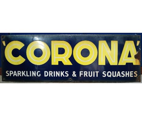 Enamel advertising sign "Corona Sparkling Drinks and Fruit Squashes" 76cm w x 25.5cm h