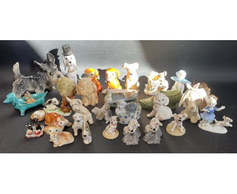 Various small dog ornaments including Royal Doulton 101 Dalmations, Capodimonte, Crown Devon etch