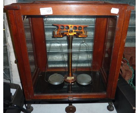 JW Towers & Co, Widnes, Manchester cased set of balance scales