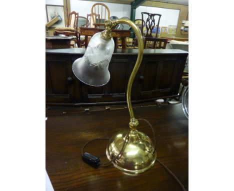 Brass desk lamp with etched glass shade