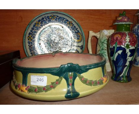Bretby planter, Bursleyware seed poppy vase, moulded jug etc