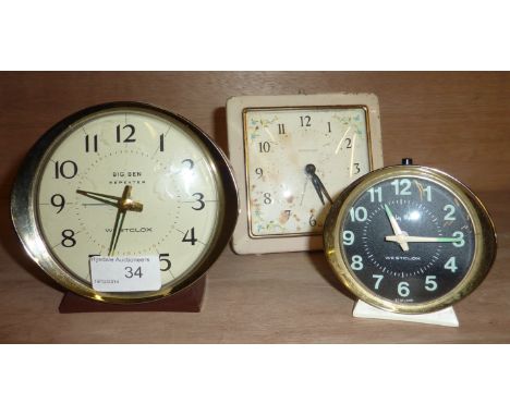 Big Ben repeater alarm clock, Big Ben alarm clock and Westclox enamel clock