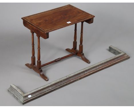 A mahogany rectangular occasional table on four turned tapered legs joined by a turned centre stretcher, 49.75cm wide x 45cm 