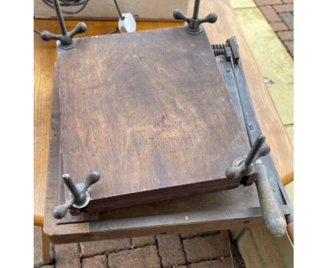 A VINTAGE four wing-nut bolt flower press with a vintage guillotineApprox 2 pieces