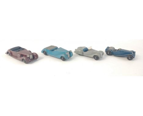 DINKY Sports cars to include Sunbeam Talbot with broken screen, Fraser Nash in great condition, Jaguar with one screen broken
