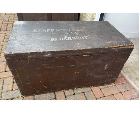 A large ROBUST vintage MILITARY used (staff Sergeant Leslie ASC (Army Sustainment Command)wooden storage box - dimensions 3ft