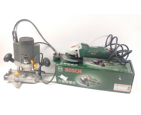 A BOSCH PWS 750-115 angle grinder and a Power G electric router rated at 1020WApprox 2 pieces