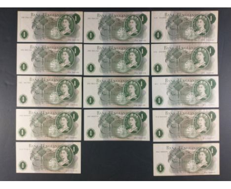 UK Bank of England £1 O'Brien portrait banknotes x14 in good collectible grades.  Includes a run of four sequential  notes st