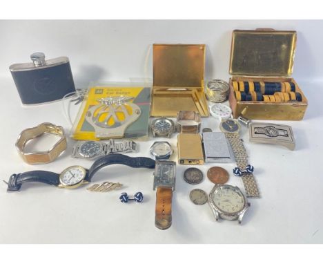 WATCH THIS LOT!A mixed lot to include old wrist watches to include ACCURIST, a nice silver hallmarked napkin ring, an EP napk