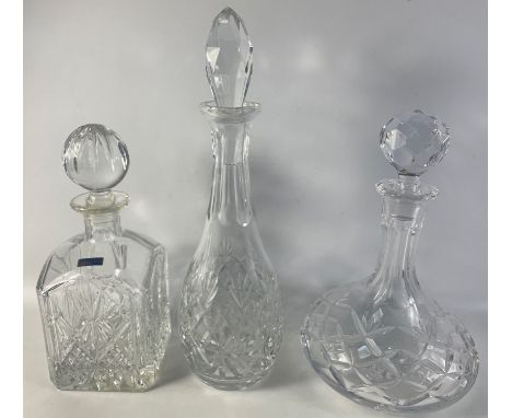 A EDINBURGH CRYSTAL ship's decanter 28cm high x 17cm across base approx, an EDINBURGH CRYSTAL signed teardrop decanter 35cm h