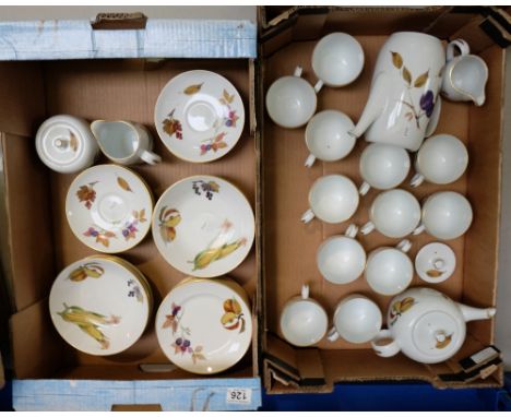 Royal Worcester Evesham dinnerware to include tea, coffee pots, cups, saucers, milk, cream, (2 trays)