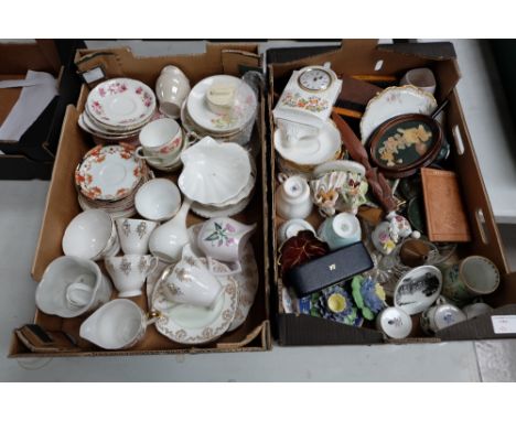 A mixed collection of items to include unmarked china item, Aynsley wall clock etc (2 trays)
