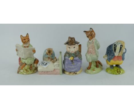 A collection of Royal Albert Beatrix Potter figures to include Peter in Bed, And this pig had none, Tommy Brock, Foxy Whisker
