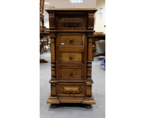 French 19th Century carved walnut bed-side cabinet with marble top 