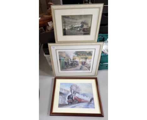3 framed prints of steam engines to include one limited edition signed item (3) 