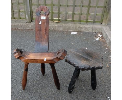 Primitive pine stool and chair 