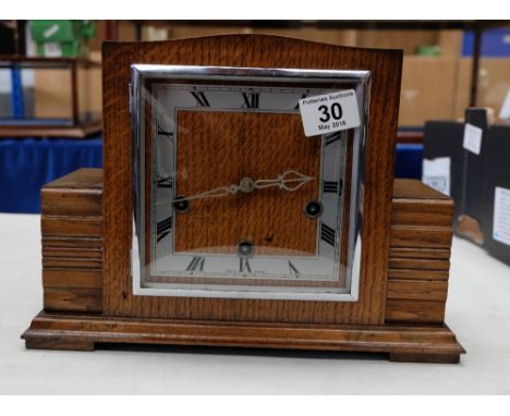 Quality oak art deco smiths mantle clock 