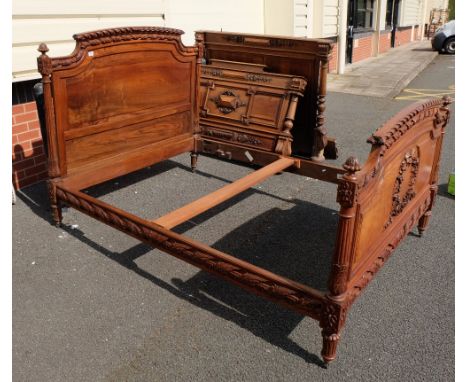 French 19th Century Walnut carved double bed decorated with leaf  and column design 142 x 200cm 