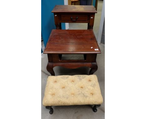 20th Century occasional tables and reproduction upholstered stool (3) 