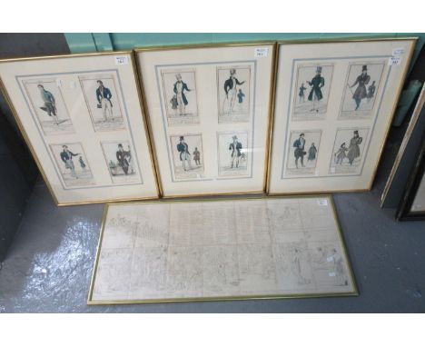Four panels of French fashion prints, together with a key to the portraits in the engraving of the House of Lords by R Bowyer