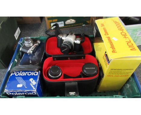 Box of various camera equipment to include Polaroid 636 close up instant camera in original box, Kodak Advantix C650 camera i