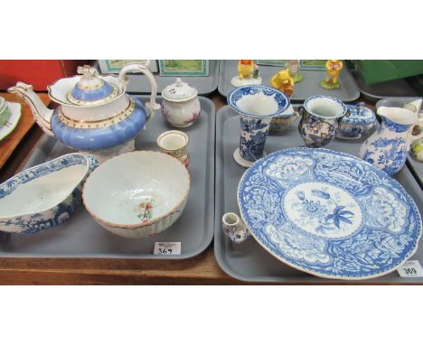 2 trays of assorted china, 19th century Spode warming plate 'Floral' pattern, Royal Worcester 'Willow' pattern jug, Spode lid