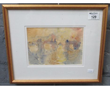 Arthur Giardelli (20th century, worked locally in Wales), 'Charles Bridge, Prague', signed with monogram verso, watercolour s