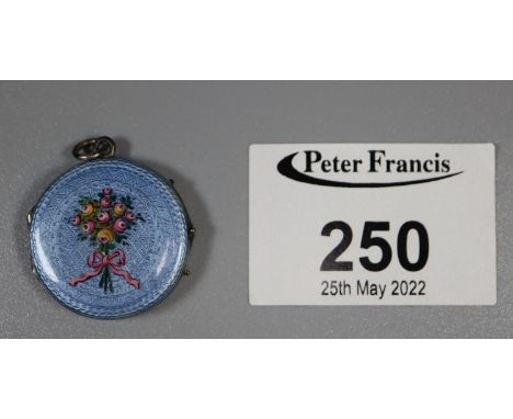 Early 20th century locket decorated in blue guilloche enamel and decorated to the centre with a bouquet of roses. (B.P. 21% +