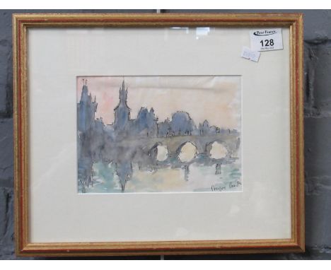 Bim Giardelli (20th century,wife of Arthur Giardelli), 'Prague Bridge', watercolour sketch, signed verso. 14 x 19cm approx. F
