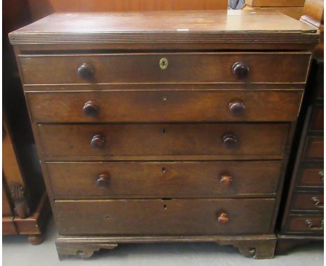 Early 19th century Welsh oak secretaire chest of four drawers, with reeded edge top on pierced bracket feet. 106cm wide appro