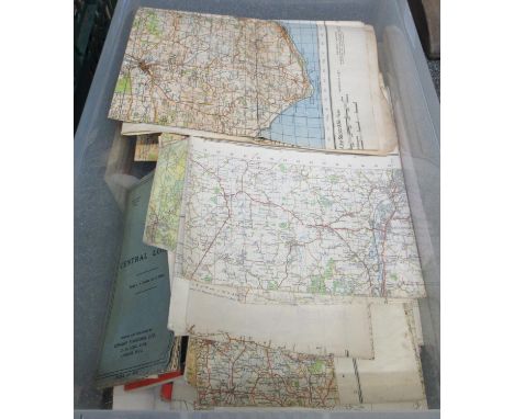 Box containing a collection of maps including: Isle of White Second War Revision 1940, Northampton Ordinance Survey map, Engl