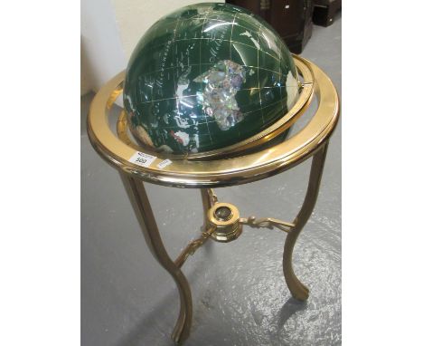 Brass framed library globe inset with semi precious stones. Overall 45cm diameter approx.(B.P. 21% + VAT) 