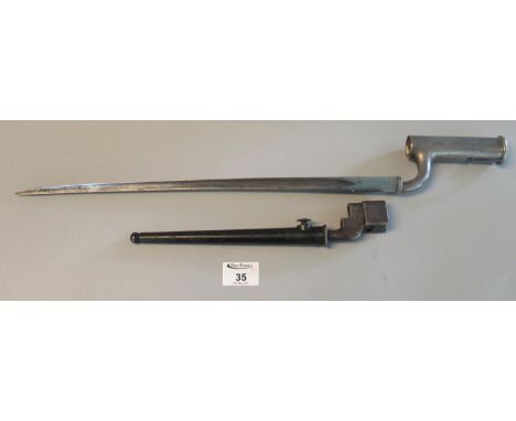 British no. 4 mark 2 spike bayonet and scabbard, together with a, probably French, triangular bladed 19th century socket bayo