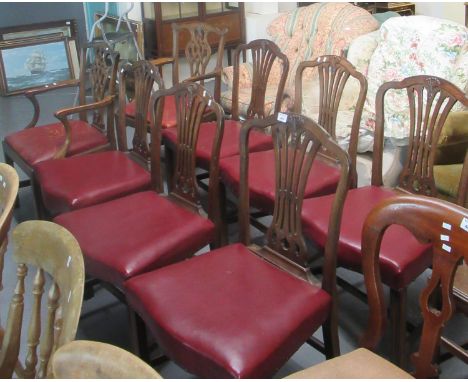 Set of 19th Century mahogany lyre back dining chairs, together with a pair of Chippendale style mahogany dining arm chairs. (