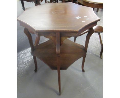 Edwardian mahogany inlaid hexagonal lamp table with under tier.  (B.P. 21% + VAT) 