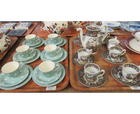 Two trays of coffeeware to include: Royal Tudor Ware Staffordshire 'Coaching Taverns' Coffeeware: coffee pot, six cups and sa