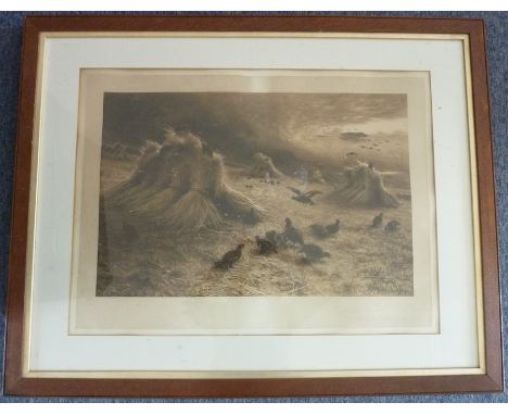 A large late Victorian monochrome print after Joseph Farquharson H.R.A.: 'Highland Raiders (The Grouse at Home)', facsimile s