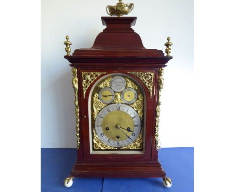 A late 19th century Spanish mahogany-cased bracket clock; the movement striking on two gongs with a repeater mechanism, the c