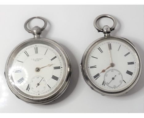 Two 1890s silver-cased pocket watches for repair, both with white-enamel dial and subsidiary seconds dial, one by J G Graves 