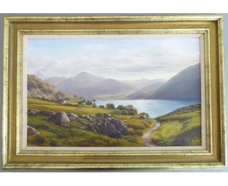 Alan THOMPSON (20th century); a fine oil on artist's board, 'Crummock Water from below Grasmoor'; signed lower left, Beckston