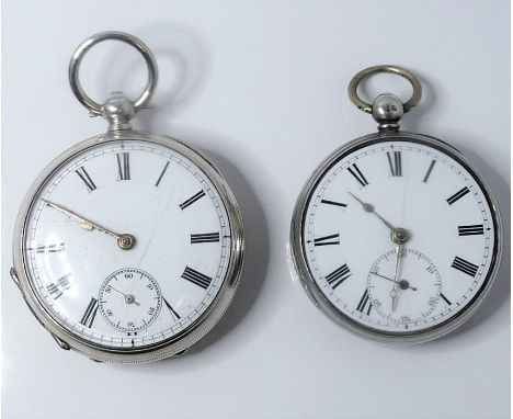 Two silver-cased gentleman's pocket watches for repair, both with white-enamel dial, Roman numerals and subsidiary seconds di