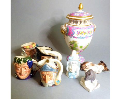 A Spode Copelands China fine porcelain potpourri and cover modelled as a Classical-style urn; two gilded mask handles and two