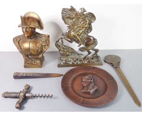 Metalware to include: a shoulder-length bust of Napoleon; a novelty corkscrew heavily cast and modelled as a sword and scabba