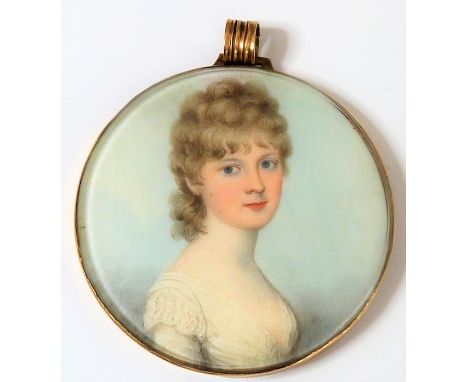 Attributed to FREDERICK BUCK (Irish, 1771-1840); a fine circular portrait miniature on ivory with rose-gold-coloured frame, s