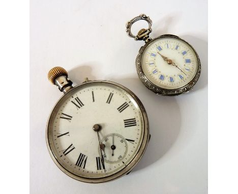 A gentleman's late 19th century silver-cased (marked 0.800) open-faced pocket watch; white-enamel dial with Roman numerals an