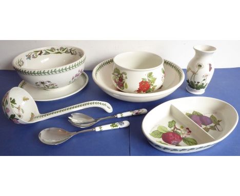 Portmeirion ceramic kitchenware to include bowls, salad servers, a ladle, a two-section oval hors d'oeuvres dish and a small 