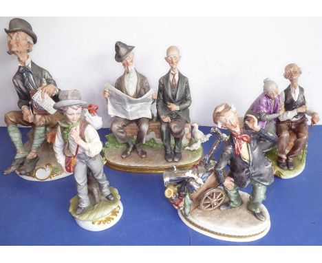 Five well modelled Italian Capodimonte-style figures; some with impressed date marks to the underside, some marked 'Italy' et