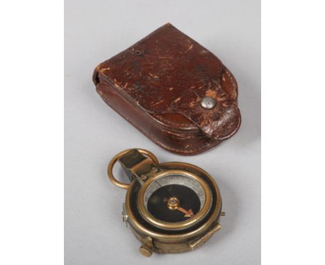 A World War I Verners Pattern Mk VIII compass in leather case. Broad arrow mark, stamped F. L.  No. 121201, 1918.  Good condi