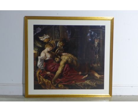 A National Gallery facsimile print of Rubens Samson and Delilah, in a gilt frame - 100cm x 108cm - in good condition 